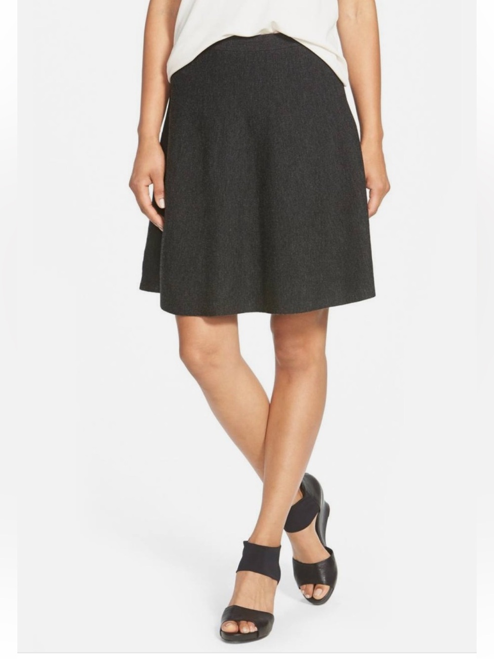 Eileen Fisher A-line Short Skirt Merino Wool Charcoal Grey Large